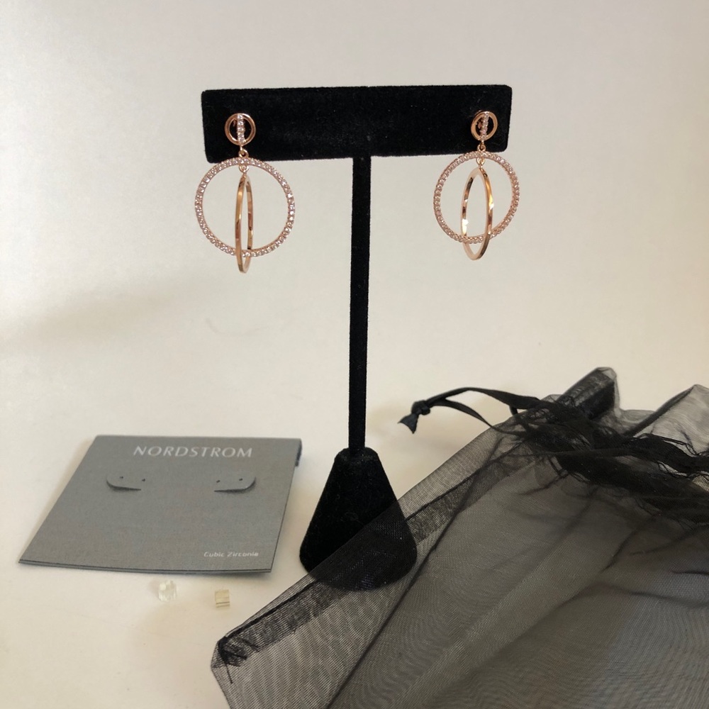 Nordstrom Brand Cubic Zirconia Double Drop Earrings Rose Gold Plate Over Brass
